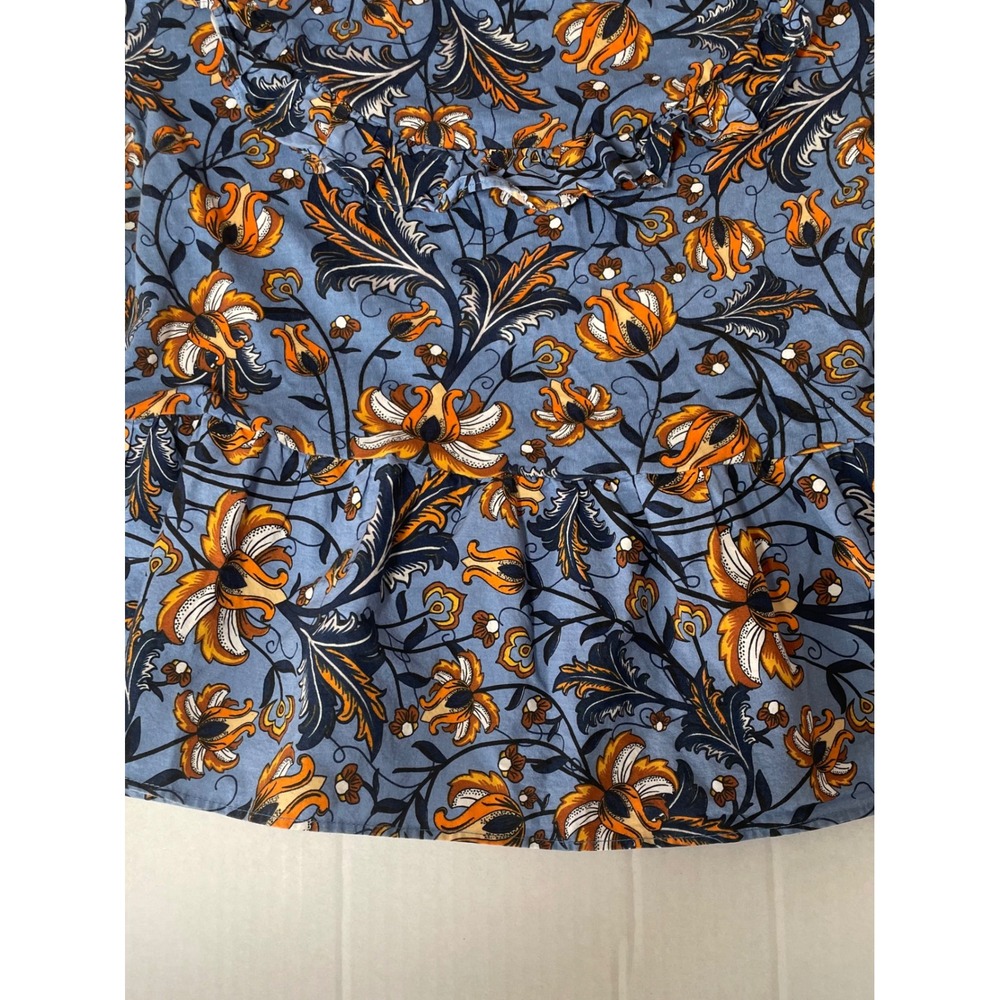 Zara Boho Floral Ruffle Peplum Top Short Sleeve Cotton Blouse Small - Picture 4 of 7